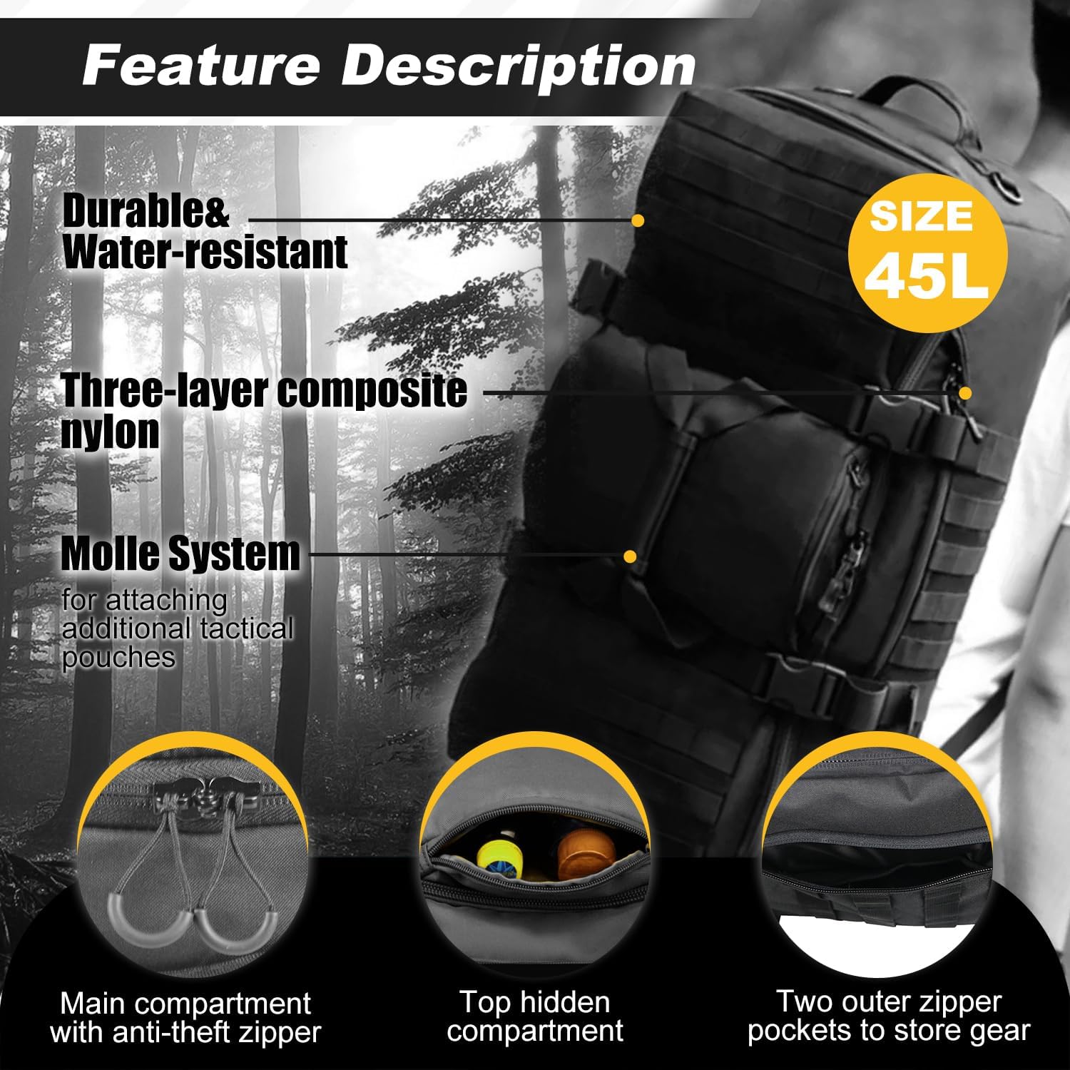 3 In 1 Tactical 45L Military Backpack Travel Duffle Bag for Weekender Gym Workout Deployment - Image 4