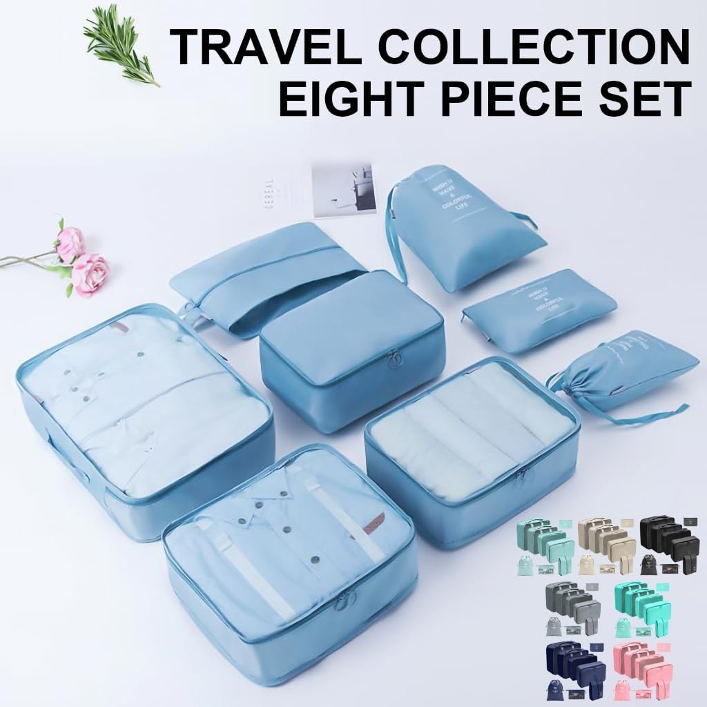 8x Suitcase Organiser Set Packing Cubes Travel Luggage Organiser Set Suitcase Organiser Bag for Clothes Cosmetics - Image 2
