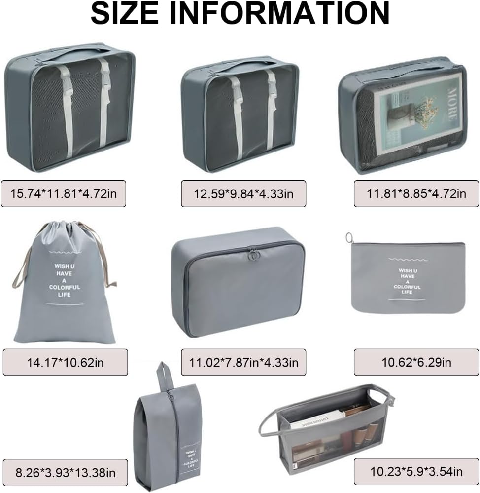 8x Suitcase Organiser Set Packing Cubes Travel Luggage Organiser Set Suitcase Organiser Bag for Clothes Cosmetics - Image 4