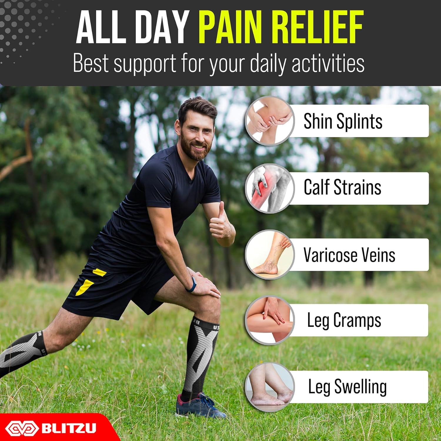 BLITZU Calf Compression Sleeve for Men & Women Footless Compression Socks Support Runners Leg Sleeve Shin Splints Pain Relief - Image 2