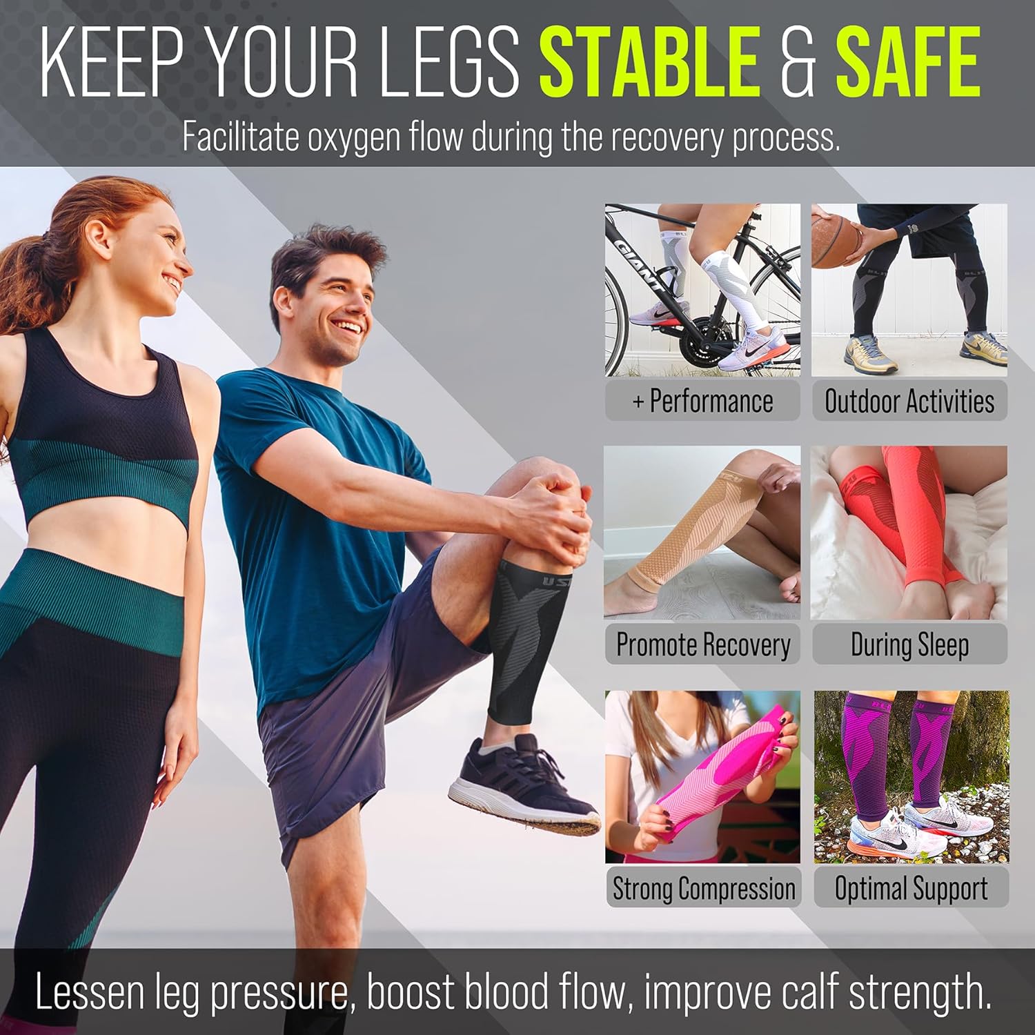 BLITZU Calf Compression Sleeve for Men & Women Footless Compression Socks Support Runners Leg Sleeve Shin Splints Pain Relief - Image 3
