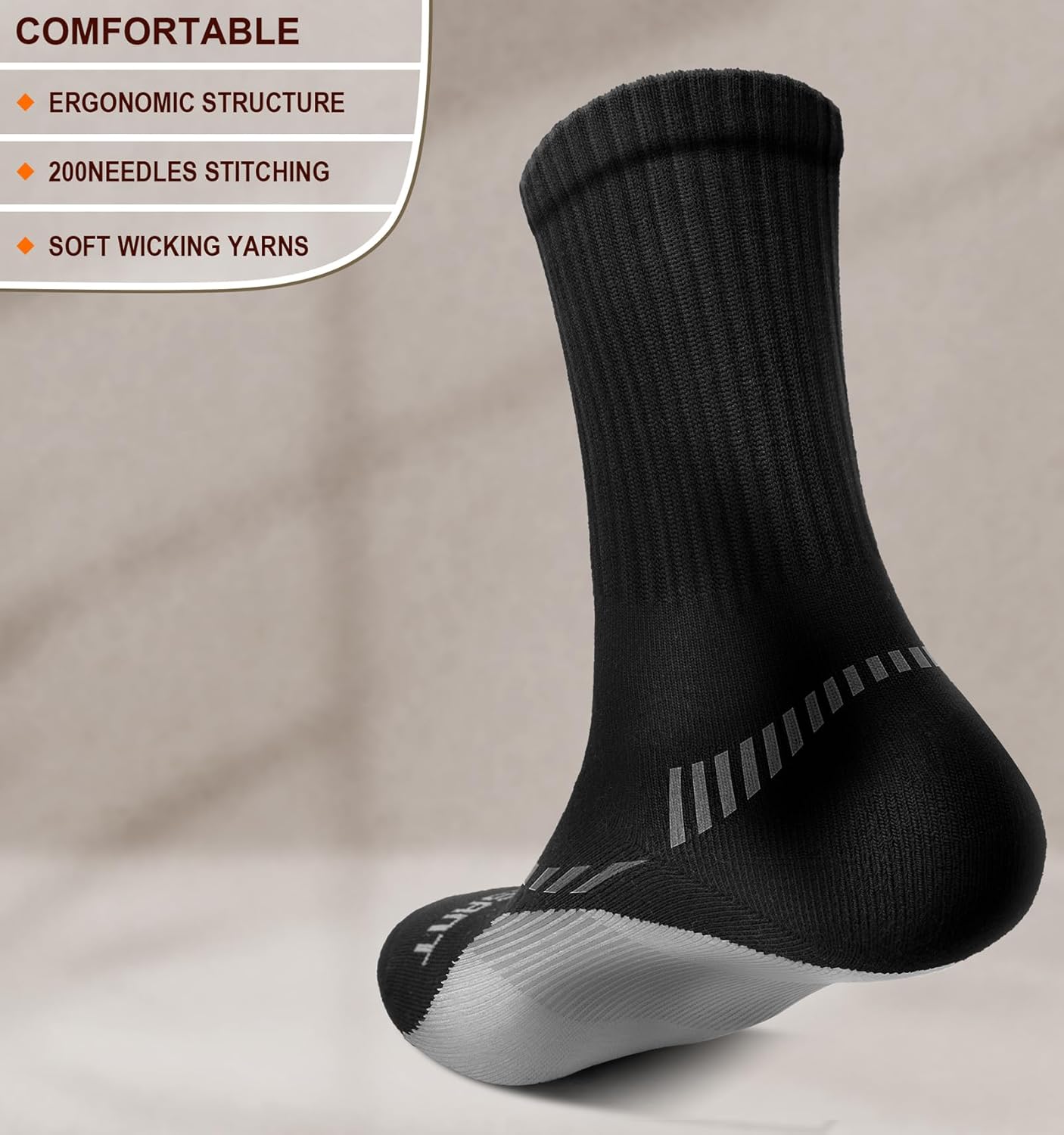 BULLIANT Compression Socks for Men 6Pairs, Athletic Crew Socks Cushioned For Men Sports Running-Arch Support - Image 2