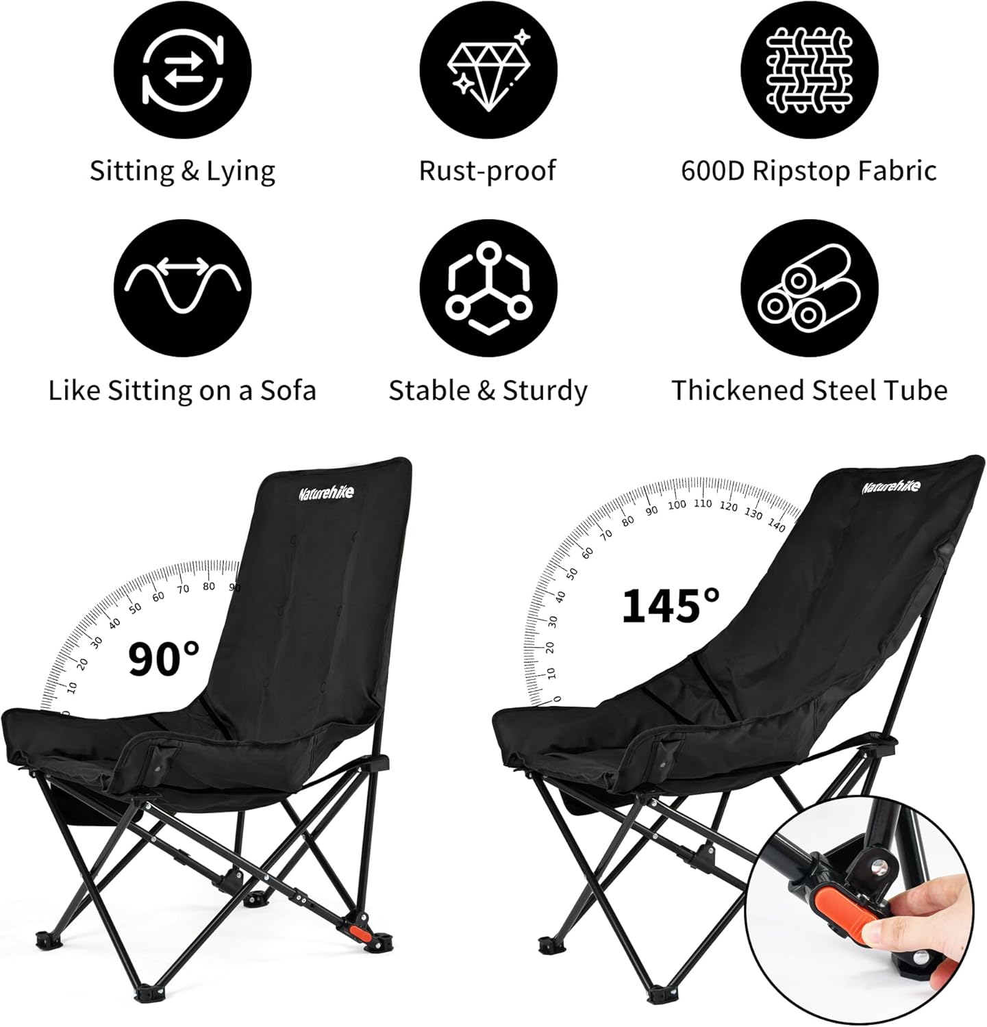 Naturehike Seastar Padded Camping Chair, Oversized 2-Position Adjustable Folding Chair, Portable Camp Chair with Side Pocket & Carry Bag - Image 3