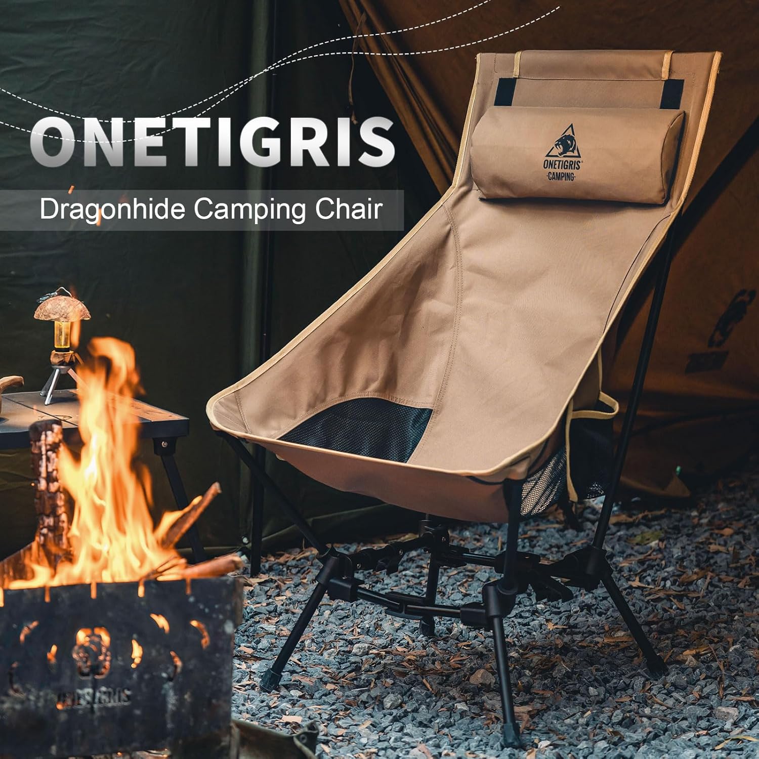 OneTigris Dragonhide Oversized Camping Chair with Pillow Design, Comfortable Widened Seat Folding, 275 lbs Capacity - Image 3