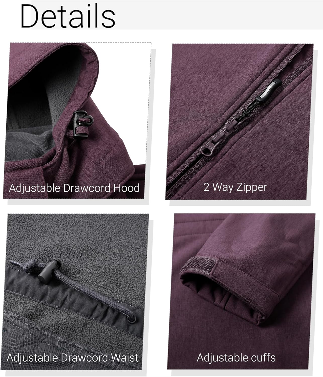 Outdoor Ventures Women's Softshell Jacket with Removable Hood Fleece Lined Windbreaker Insulated Long Warm Rain Jacket - Image 4